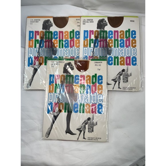 Lot Of 3‎ Vtg 1960s Promenade 100% Nylon Stockings Hosiery NOS Sz 8.5-9 USA made - Picture 1 of 5